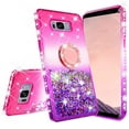 thumbnail image 3 of SOGA Rhinestone Glitter Bling Liquid Floating Cute Phone Case Compatible for Samsung Galaxy S8 Plus Case with Embedded Metal Ring for Magnetic Car Mounts and Lanyard Diamond Bumper - Pink on Purple, 3 of 5