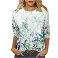 thumbnail image 2 of Fznquz Women's 3/4 Sleeve Tops Casual Green Tees Crew Neck Floral Women Fall Fashion,S, 2 of 4