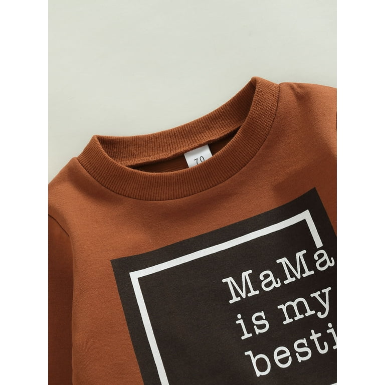 FOCUSNORM Toddler Baby Boy Outfits Mama is My Bestie Sweatshirt Tops Long Sleeve Shirt Drawstring Pants Sweatsuit Set