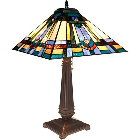 Pemberly Row Tiffany-style 2 Light Mission Table Lamp 16" Shade