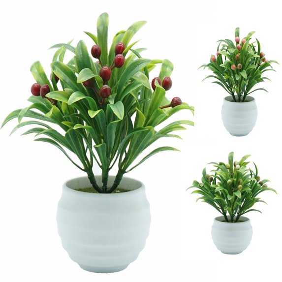 SPRING PARK Artificial Flower Berry Potted Plants Bonsai, Fake Plants for Home Office Decor