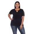 thumbnail image 1 of White Mark Women's Keyhole Neck Cutout Short Sleeve Top, 1 of 6