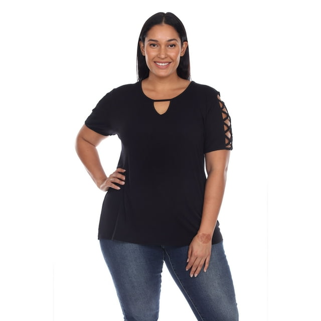White Mark Women's Keyhole Neck Cutout Short Sleeve Top