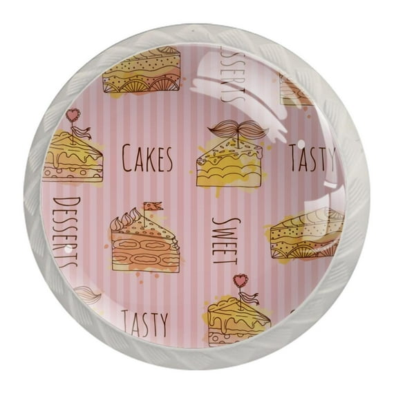 4 Pcs Tasty Cakes Pink Striped Knobs for Kitchen Cabinet Cupboard Dresser Bookcase Drawer Pulls Handles Round Home Decor