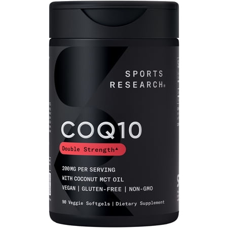 Sports Research® SR Vegan CoQ10 200mg Vegan Certified, Non-GMO Verified, Gluten-Free (90 Veggie Softgels)