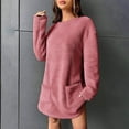 thumbnail image 5 of Efsteb Womens Dresses Casual Fleece Sherpa Dress Round Neck Winter Warm Dresses Solid Color Loose Comfy Dress with Pockets (Pink,S), 5 of 6