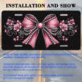 thumbnail image 3 of 1 Pcs 2D Flat License Plate Covers & Frames, Pink Bow with Flowers For Decorative Front, Waterproof For Decoration Aluminum License Plate Covers & Frames Cover For Men Women, 12" X 6", 3 of 7