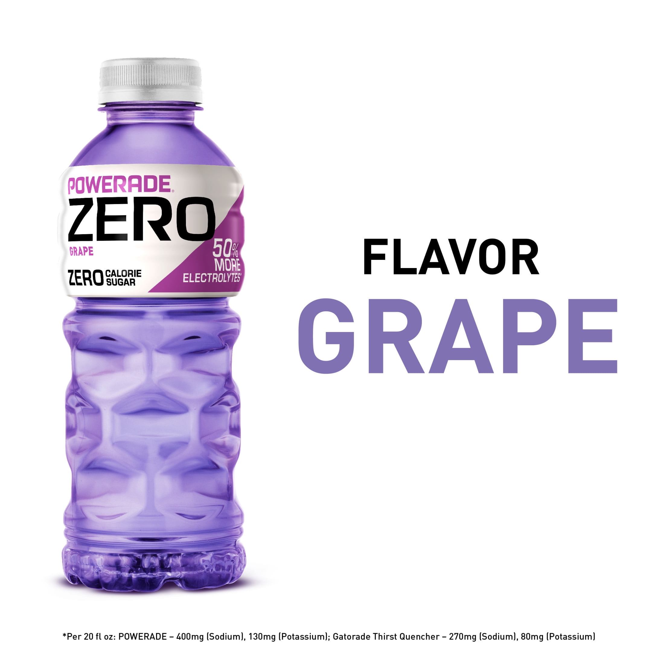 POWERADE Zero Sugar Grape Electrolyte Sports Drink Bottles, 20 fl oz, 8 Pack