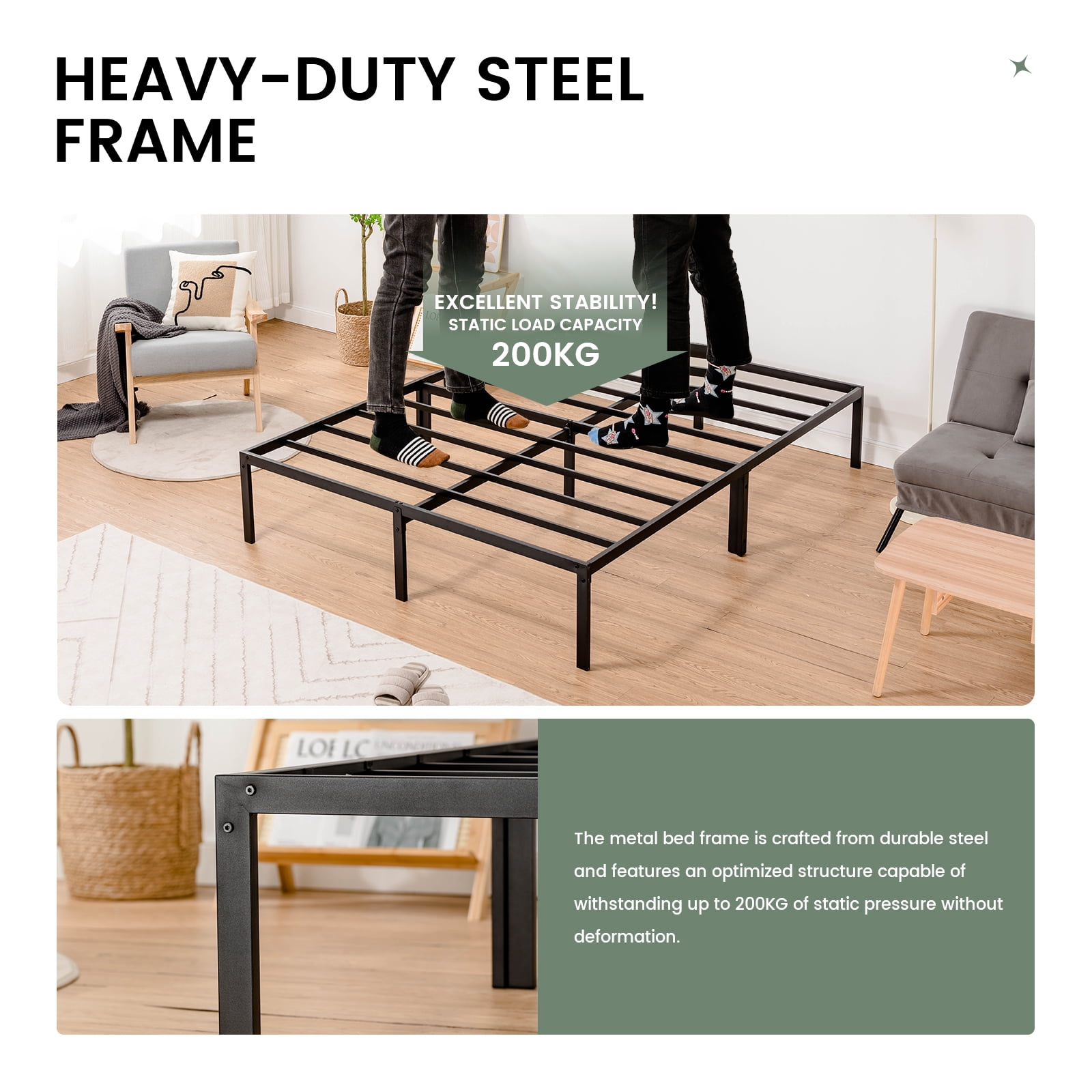 COMHOMA King Bed Frame Metal Platform with 14" High Under Bed Storage Space