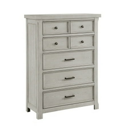 Benjara Myna 57 Inch Tall Dresser Chest with 7 Drawers, Rustic White Oak Veneer