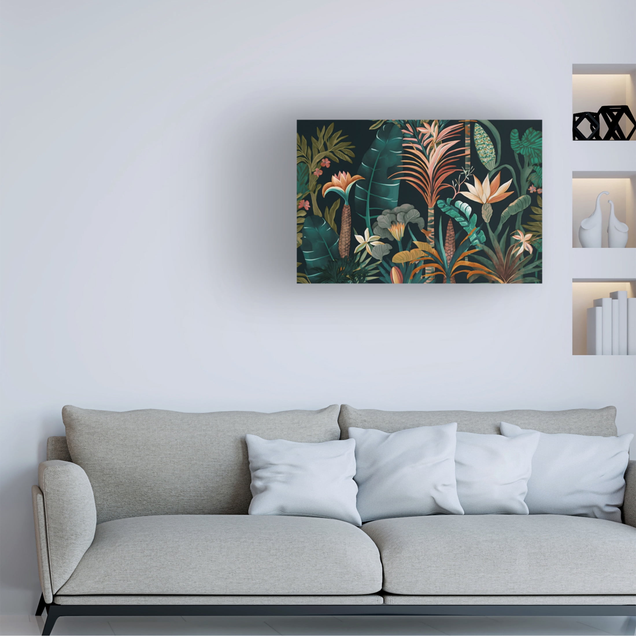 Canvas Wall Art - Ray Heere 'Watercolor Tropical Collage Black 1' Wall Art for Living Room, Bedroom, or Office Décor by Trademark Fine Art - 24 x 16 Inches