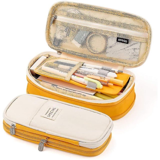 Dhrs Estuche para lápices de Gran Capacidad, Oficina, Colegio, Escuela, Almacenamiento Grande, Bolsa Alta, Funda Titular, Caja, Organizador, Amarillo, Naranja, #yg