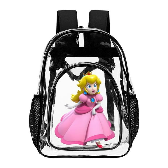 Princess Peach Clear Backpack Heavy Duty See Through Bookbag Transparent Bag for Colleges School Work Sport Travel