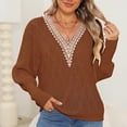 thumbnail image 2 of Yuyuzo Womens Long Sleeve Sweaters Fall Trendy Lace V Neck Knit Drop Shoulder Pullover Sweater Tops, 2 of 7