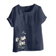 thumbnail image 4 of Camisetas de Manga Corta para las Mujeres Impreso Botón de Manga Corta Camiseta Blusa Poliéster, Ropa Casual Mirar Superior para las Mujeres, 4 of 4