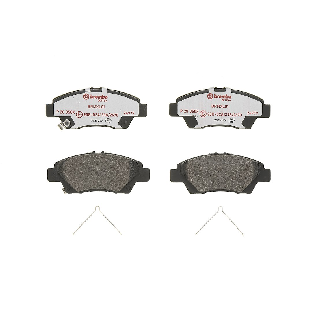 Brembo P28050X; Brake Pad; XTRALINE; FMSI Number D1394-8502; Low-Metallic; Set Of 4; With Pad Wear Sensor And Mounting Hardware
