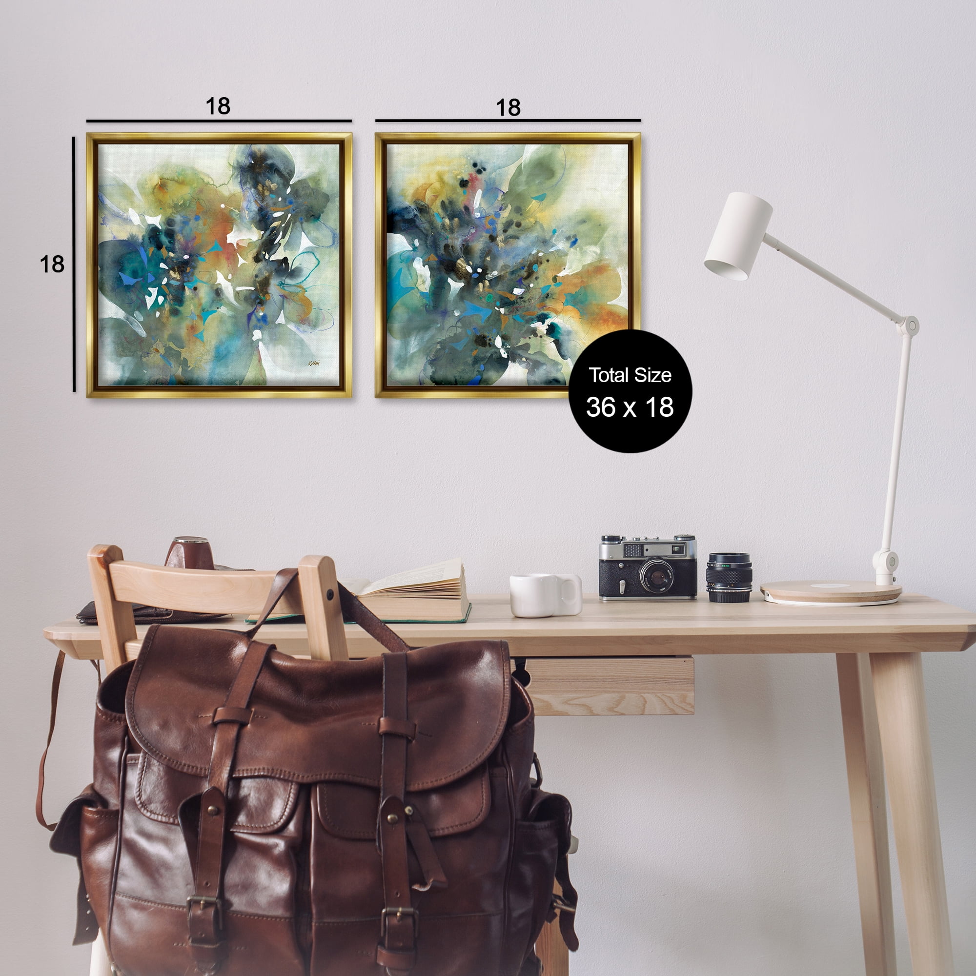 Stupell Industries Layered Faded Abstracts Abstract Painting Gold Floater Framed Canvas Art Print Wall Art, 18 x 18, Set of 2