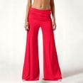 thumbnail image 2 of Fold Over Yoga Pants Trend Solid Wide Leg Loose Fit Lounge Pants with Ruched Waist for Yoga Sports Palazzo, 2 of 6