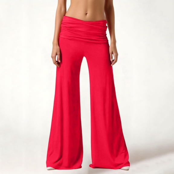 Inglocry Fold Over Pants Flared Y2K Fold Over Sweatpants Plisse Yoga Strechy Cutecore Acubi Casual Wide Leg Foldover Sweats 2000S Hot Pink 2XL