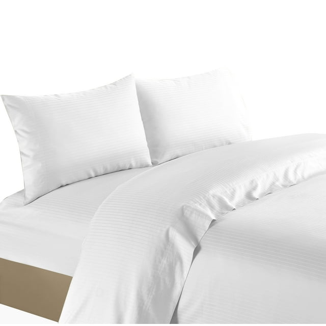 Life Style Ensemble de Draps à Rayures 4 Pcs, 1200 Fils, 100 % Coton Égyptien, Poches Profondes (Double, Blanc)