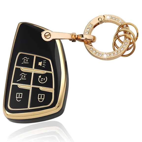 Heavy-Duty 6-Button TPU Key Fob Cover with Genuine Leather Keychain for 2021-2026 GMC Yukon Denali Sierra Chevy Silverado Suburban Tahoe Buick Remote