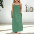thumbnail image 2 of Likimi Kids Toddler Girls Dress Sleeveless Crew Neck Solid Color Casual Loose Fit Home Wear Breathable Summer Dress Green Size 12-13 Years, 2 of 5