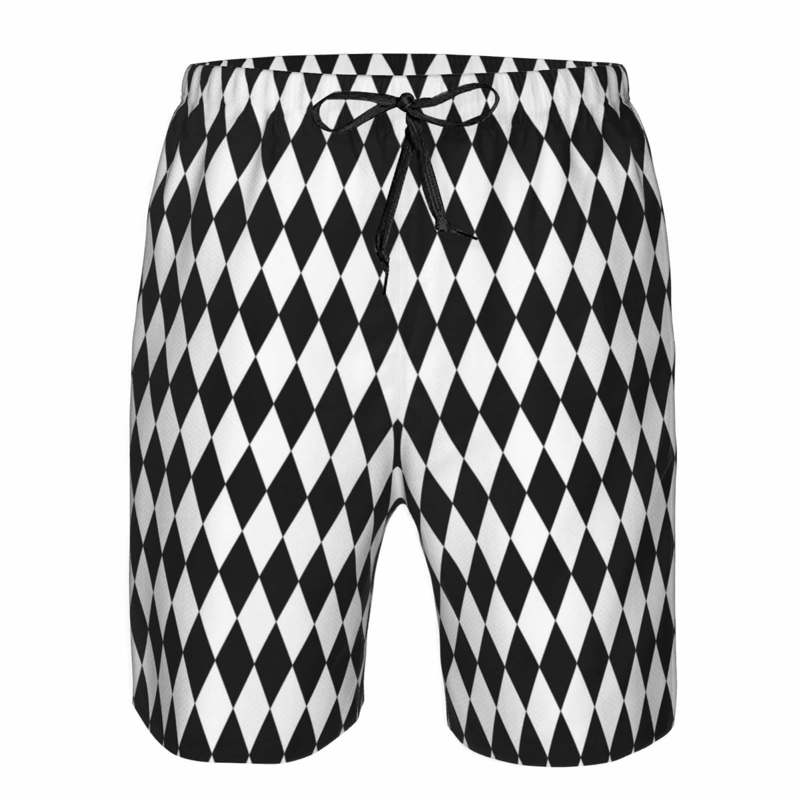 thumbnail image 4 of Naloa Black And White Diamonds Men's Beach Shorts, Surfing shorts, Swim trunks, Quick Dry Swim Trunks for Surfing Beach Fun - Medium, 4 of 9