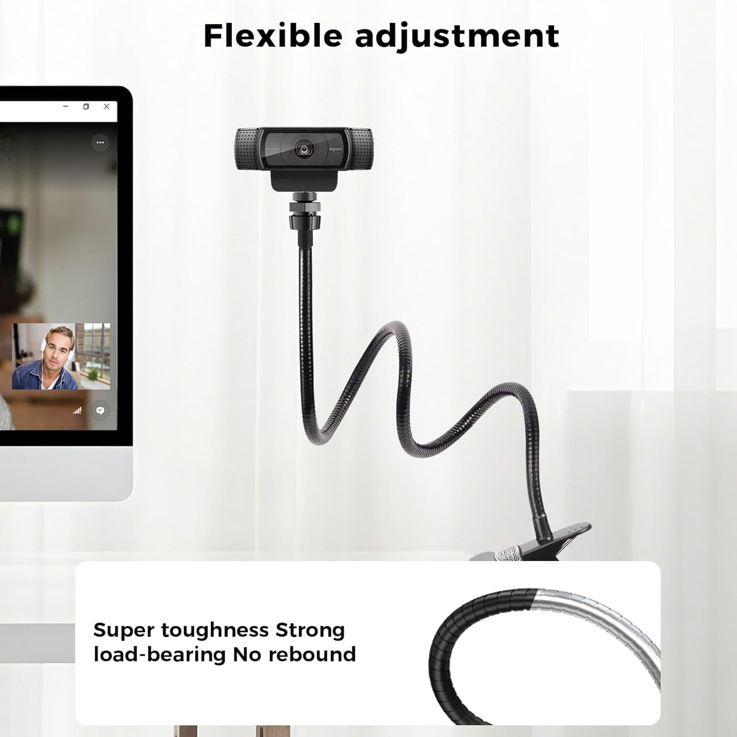 Webcam Stand Phone Mount for Desk, Gooseneck Desktop Tripod & Tabletop Phone Holder with Clamp & 1/4" Thread, Compatible with Action Camera GoPro C922 C930e C920S C920 615 C960 C920x Brio