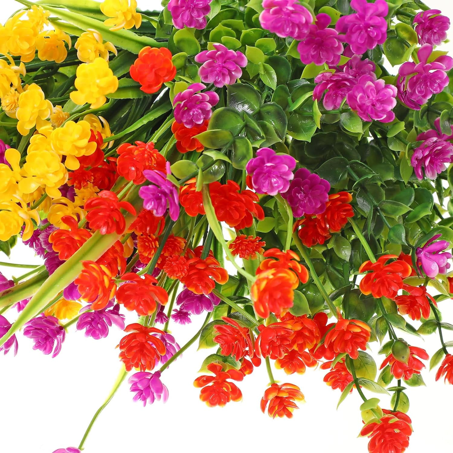 36 Bundles Artificial Flowers Outdoor, UV Resistant Faux Artificial Plants Shrubs Flower Bulk for Hanging Planter Porch Window Home Wedding Spring Summer Decor (Bright Colors)