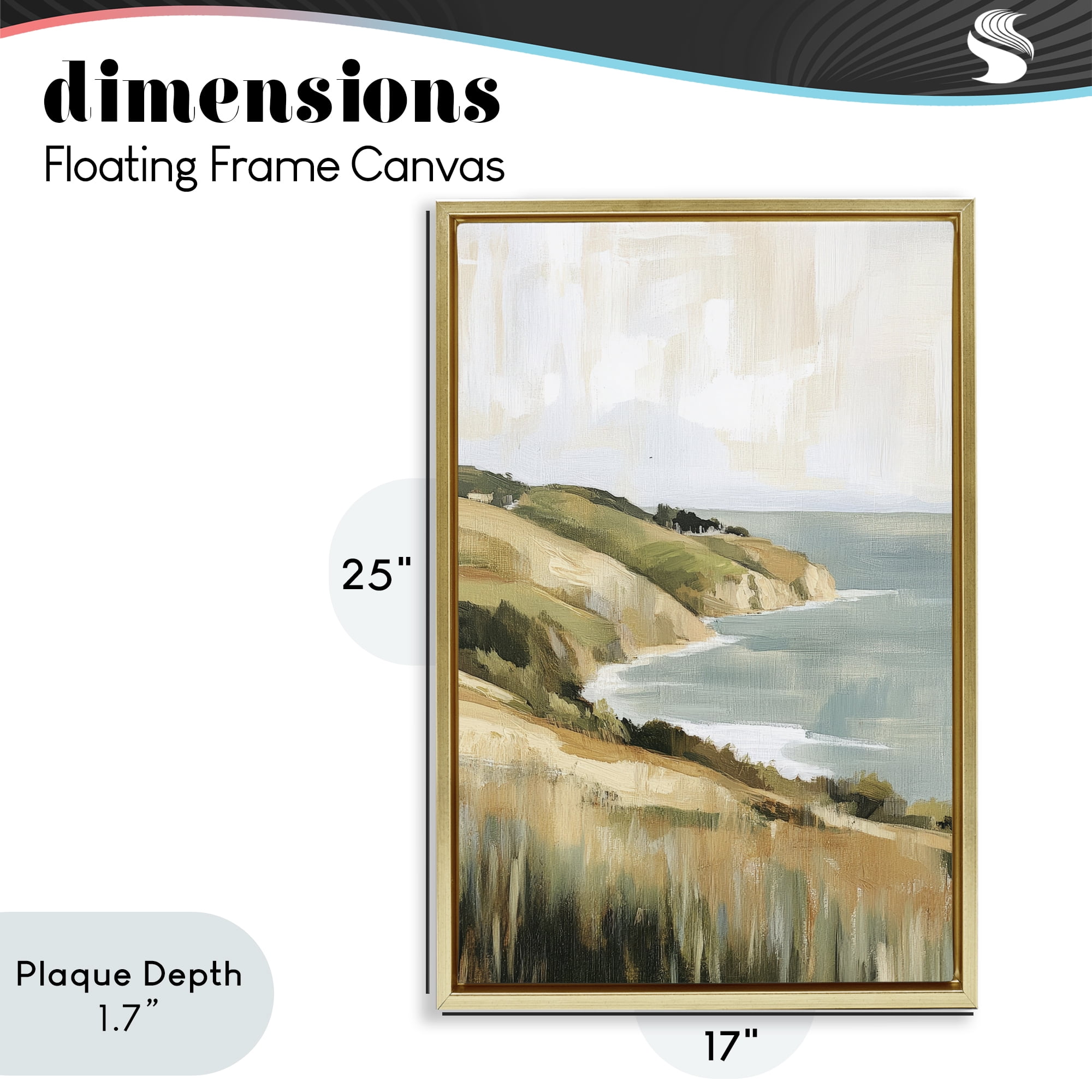 Stupell Industries Serene Cliff Coast Landscape Gold Framed Floater Canvas Wall Art, design by Petal Prints Design