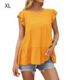 thumbnail image 2 of QualitChoice Dentelle Manches Courtes Tops Été Col Rond en Vrac T-shirt Décontracté Jaune XL, 2 of 6