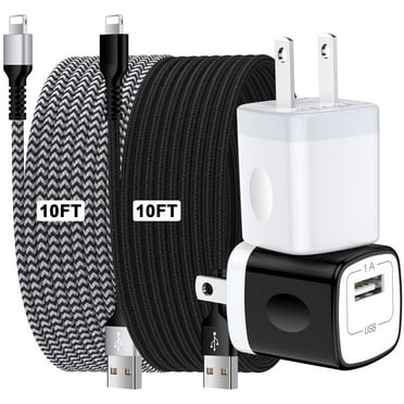 GAEF USB Charger Compatible for iPhone,Fast Charging Cord 10ft USB Wall Charger Block Box Adapter Plug & Nylon Braided USB Charger Cord,Fast Charger Charging Cable Compatible for iPhone,White Black