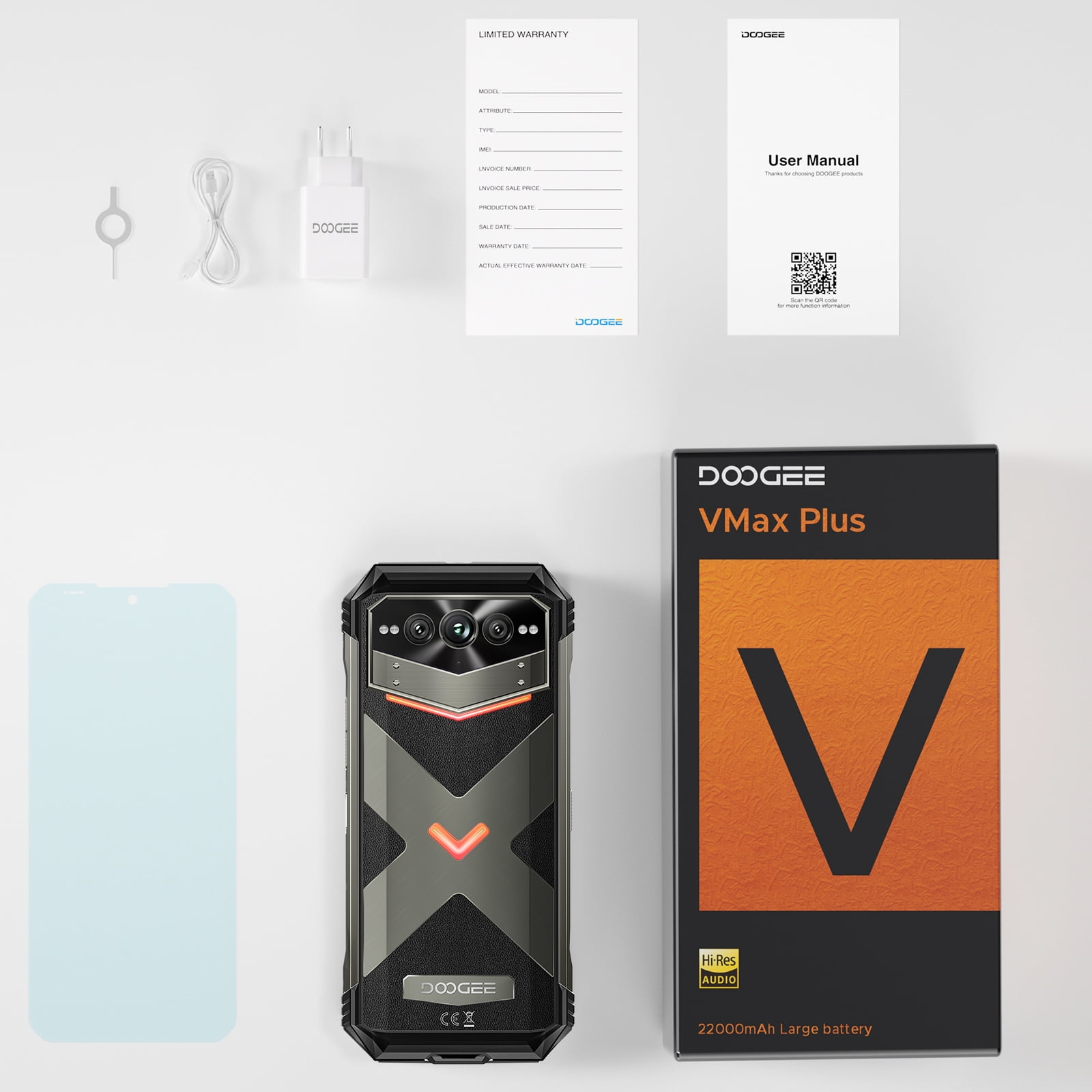 DOOGEE V MAX Plus 5G Rugged Smartphone, 22000mAh 36GB+512GB, 200MP+32MP+20MP Night Vision Rugged Cell Phone, Android 14 Rugged Phone, 6.58" FHD+120Hz IPS Screen, IP68/IP69K Waterproof Phone, NFC/OTG