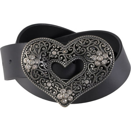 Brinley Co Womens Rhinestone Heart Buckle Leather Belt - Walmart.com