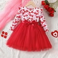 thumbnail image 2 of Mercatoo Girls Cute Heart Print Tulle Tutu Dresses Long Sleeve Round Neck Princess Dress Flower Girl 𝐑uffle Wedding Dress, 2 of 6