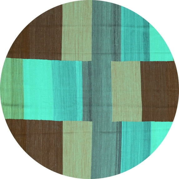 Ahgly Company Indoor Round Abstract Turquoise Blue Contemporary Area Rugs, 3' Round
