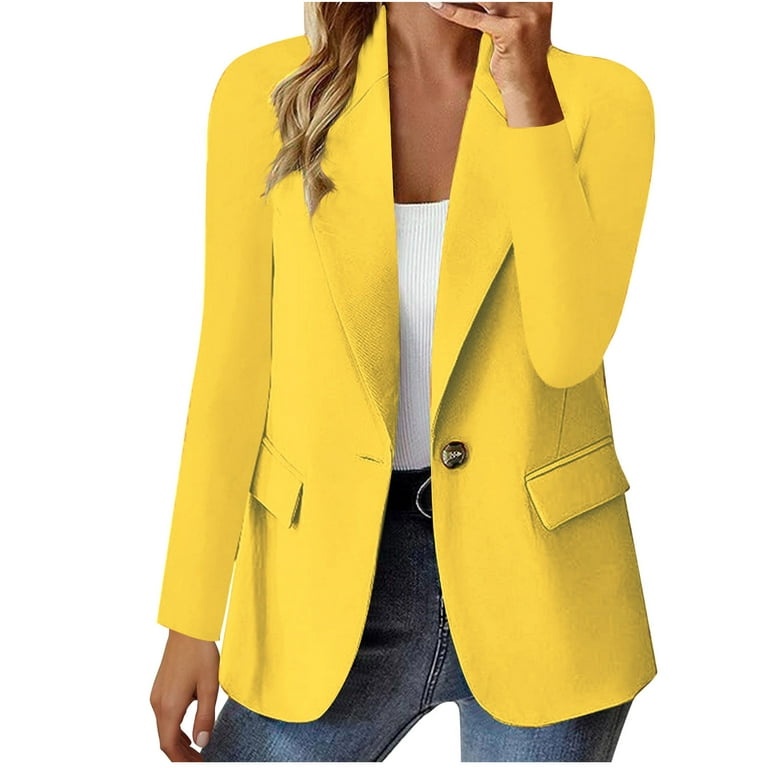 Ayolanni Women Coats Winter Women Yellow Blazer Long Sleeve Solid