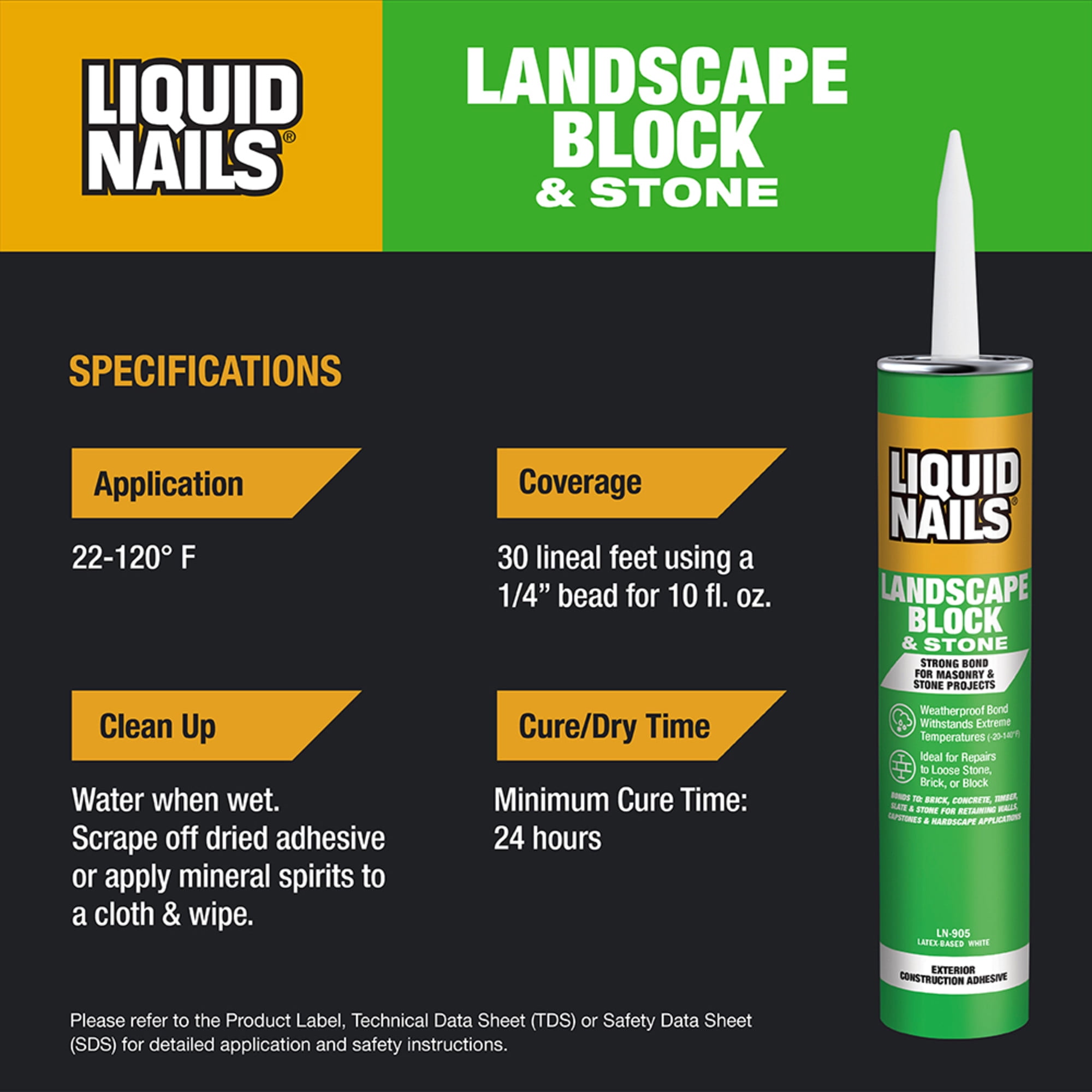 Liquid Nails Landscape Block, Stone and Timber 10 oz. White Exterior Retaining Wall Adhesive