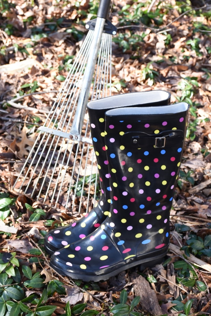 Norty Women's Hurricane Rain Boots – Waterproof Mid-Calf Length 11 inch Rubber Winter Spring and Garden Boots - runs a 1/2 size large