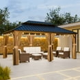 thumbnail image 2 of INTER HUT 12x18 FT Galvanized Steel Double Roof Gazebo with Aluminum Frame Gazebo W/Curtain and Netting, Brown, 2 of 9