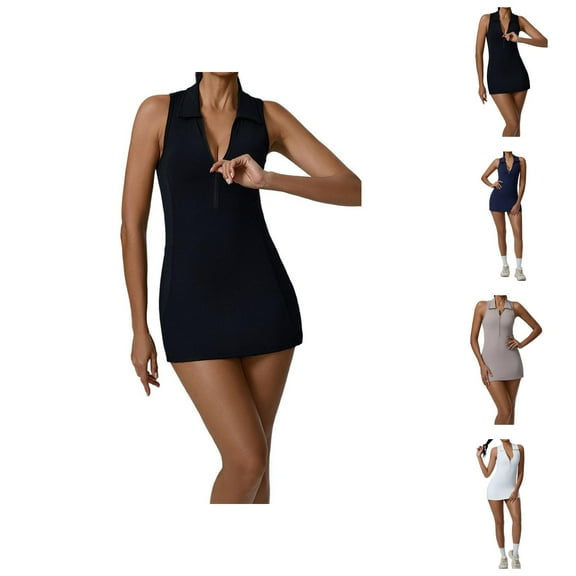 Tennis Dress Golf Dresses for Women Tummy Control Lapel Zipper Slim Fit Breathable Workout Dress Athletic Dresses