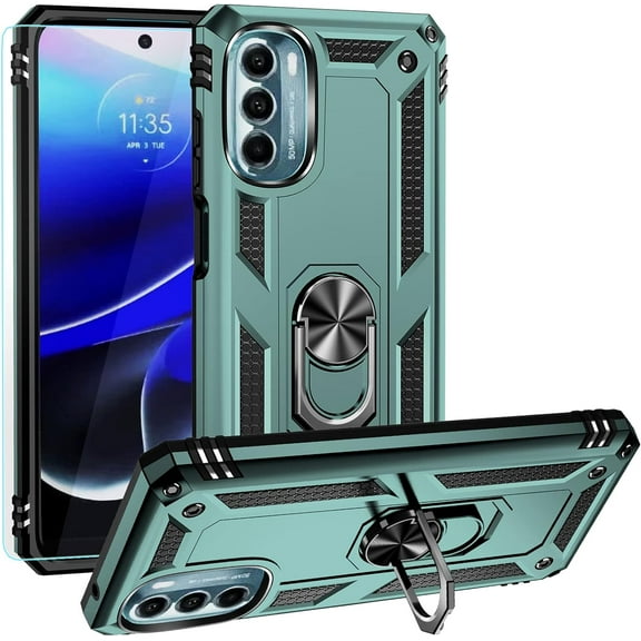 for Moto G 5G Case, Moto G 5G 2022 Phone Case with Screen Protector, [Military Grade 16ft. Drop Tested] Magnetic Ring Holder Kickstand Protective Phone Case for Motorola Moto G 5G (2022), Dark Green