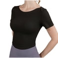 thumbnail image 2 of Fiudx Camisetas para Mujer Blusa de Manga Corta Redonda de Yoga Deportiva de Manga Corta de Color Sólido Informal a La Moda para Mujer, 2 of 6