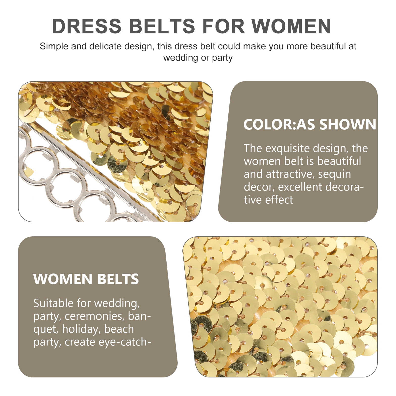 ITSELFER Sequin Belt Elastic Dress Belt Stretch Waist Belt