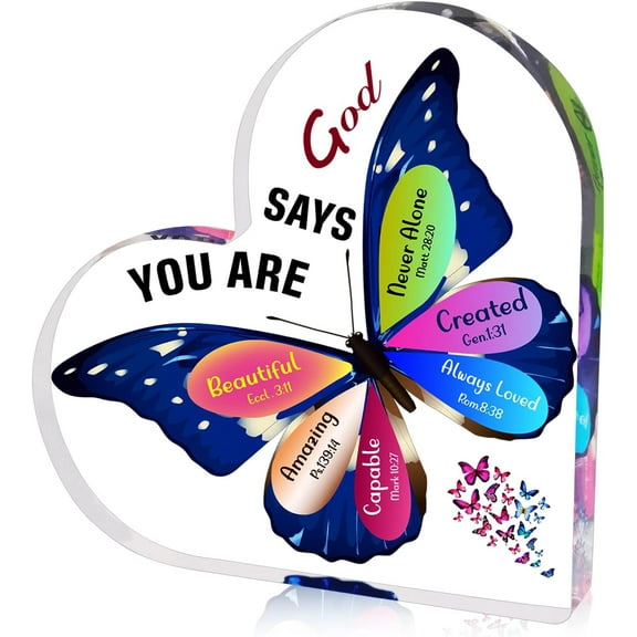 Gifts for Women, Inspirational Faith Gifts for Women Religious, Bible Verse and Encouragement Butterfly Desk Decor, Gift for Mom, Friend, Sister- Acrylic Hearts Plaques