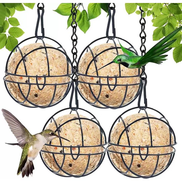 4Pcs Bird Feeders,Metal Hanging Bird Feeder with Hooks, Balls Suet