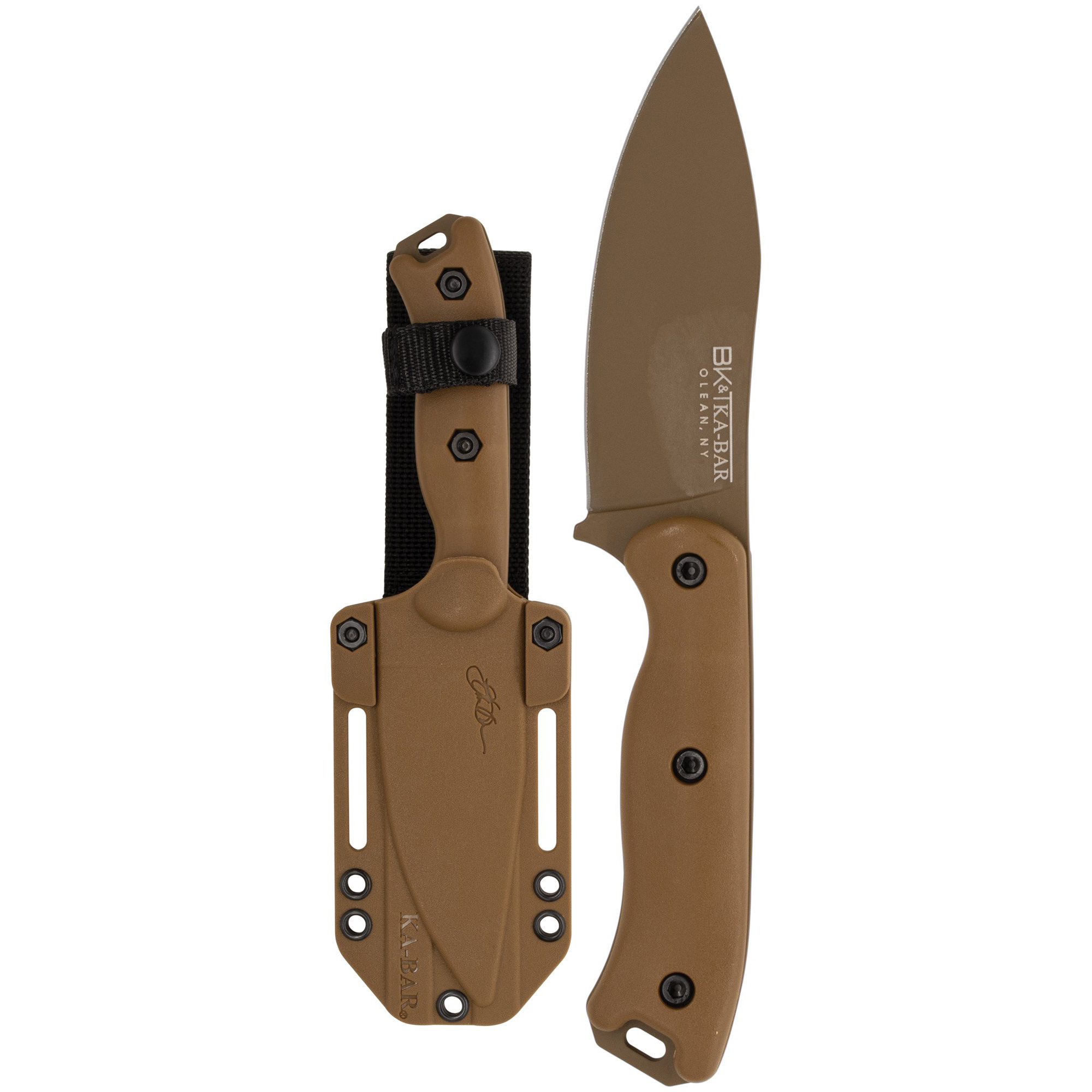 KA-BAR BK19 Becker Nessmuk Fixed Blade Knife 4.312" Drop Point 1095 Cro-Van Bronze Blade Ultramid Handle Tan