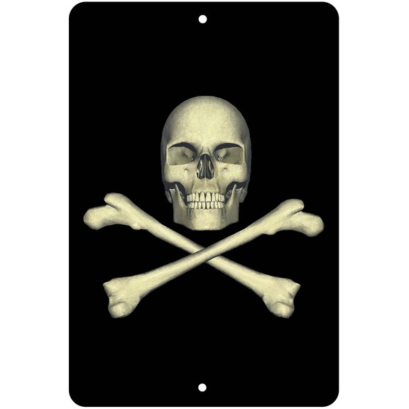 Skull and Bones Black Background Novelty Aluminum Sign