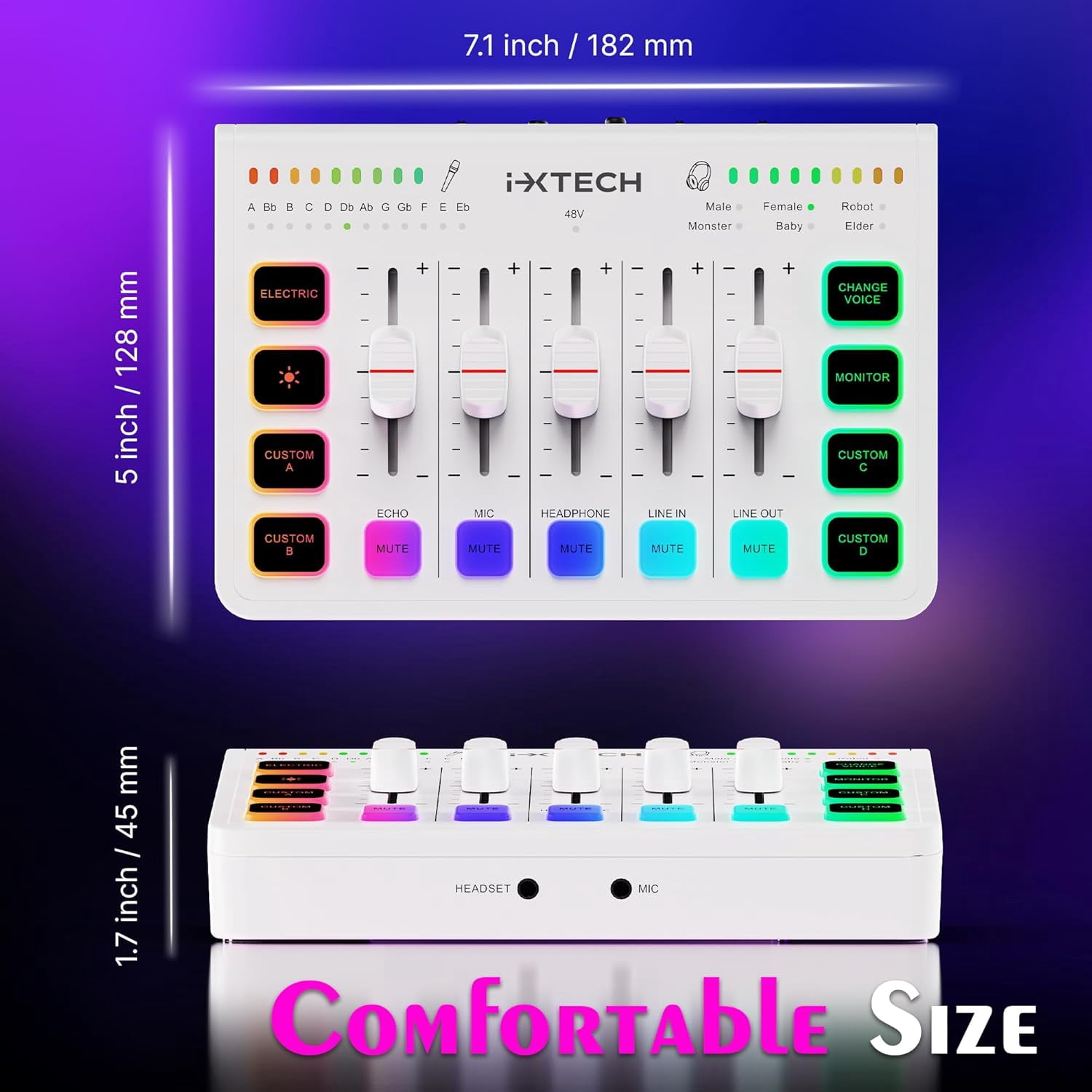 IXTECH Gaming Audio Mixer 4 Channel Soundboard, Streaming RGB PC Audio Interface with XLR Microphone Support, Audio Equalizer for Gaming Podcast Streaming Karaoke, Individual Volume Controls (White)