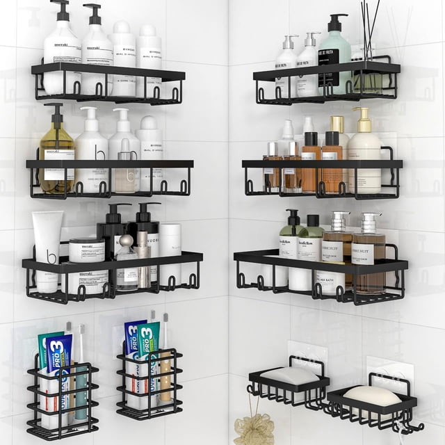 Estante organizador para ducha Liuoud negro, paquete de 10